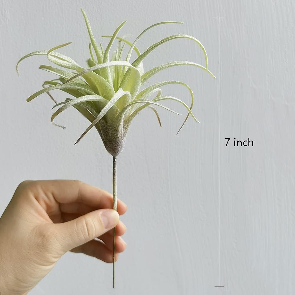 Artificial Air Plants Faux Succulents Plants Unpotted Small Tillandsia Look Real in Flocked / Green