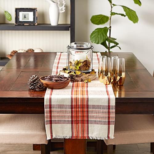 DII Thanksgiving & Fall Table Decoration Autumn Farmhouse Plaid, Table Runner, 14x72, Pumpkin Spice Orange
