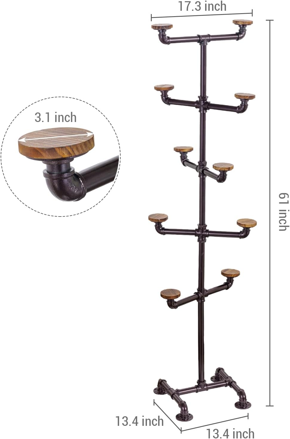 MyGift Cowboy Hat Rack Stand, 10 Hook Wood Hat Tree Organizer | Freestanding hat tree holds cowboy hats, caps, and wigs