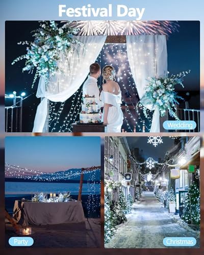 2 Pack Extendable Christmas String Lights Indoor Outdoor 200 LED Cool White