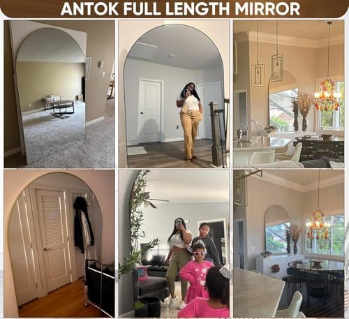 Antok 72" x44” Arched Full Length Mirror, Floor Mirror with Stand,Black
