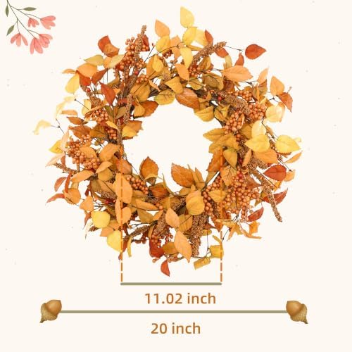 YNYLCHMX 20" Fall Wreath for Front Door, Eucalyptus and Sorghum Decor