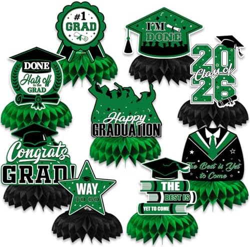 Graduation Table Decorations 2026,Green Graduation Centerpieces for Tables, 9Pcs Honeycomb Centerpieces, 3D Congrats Grad Table Toppers for Grad Party Decorations, Class of 2026 Decor
