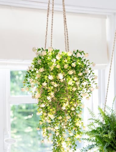 RECUTMS Hanging Fake Plants Fake Vines Artificial Plant Large White Flowers
