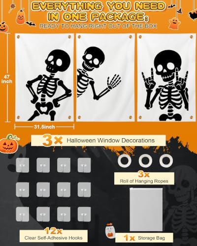 Halloween Window Decorations Skeleton Window Silhouettes 3 Pack