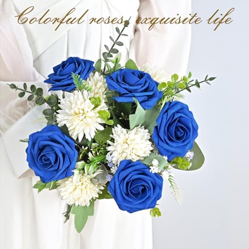 BLEUM CADE 36Pcs Artificial Flowers Fake Foam Roses with Stems for Wedding