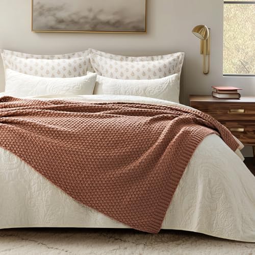 EVERGRACEHOME Chunky Chenille Knit Throw Blanket, 50 x 60, Terracotta Clay