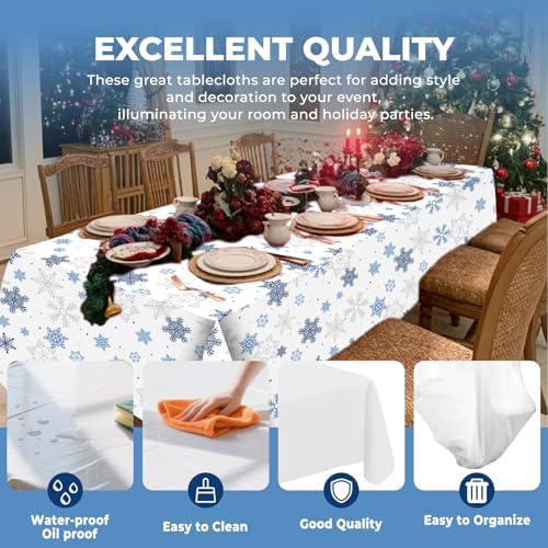 6 Pack Christmas Snowflake Tablecloth Disposable Plastic Tablecloth Table Cover for Christmas Party Decoration Supplies 54" x 108" (Blue Snowflake)