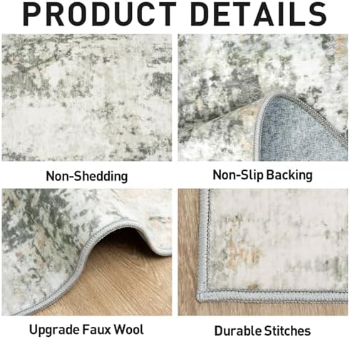 9x12 Area Rugs for Living Room: Washable Abstract Grey Brown Badroom Carpet