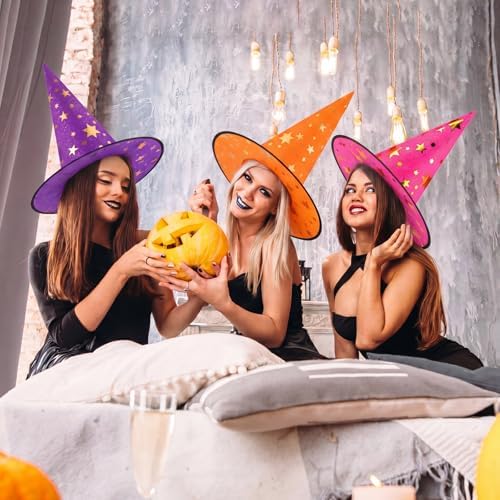 Newcotte 16 Pieces Witch Hats Halloween Costumes for Women Men Modern Witch Hats Fancy Dress Party Decorations