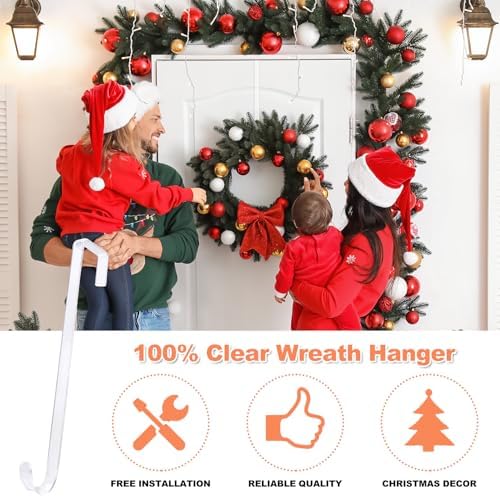 12" Clear Wreath Hangers for Front Door, 2 Pack Over Door Hooks Non-Scratch