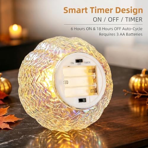 Fall Decor,Mercury Glass Light up Pumpkin Lights with Timer(Colorful)
