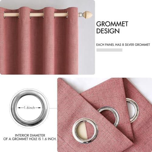 MIULEE 100% Blackout Linen Curtains for Bedroom 52x54 Inches Dusty Rose