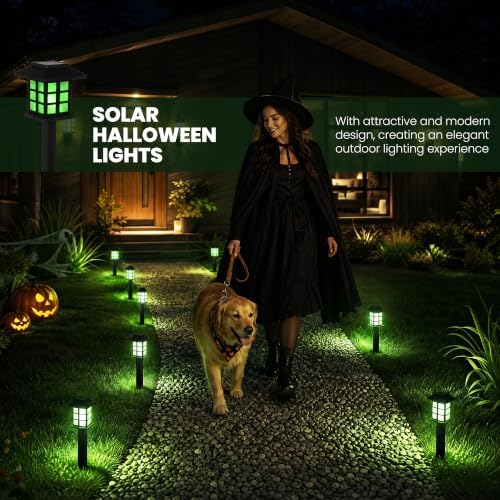 GIGALUMI Halloween Solar Lights Outdoor,12ps Green Halloween Decorations.