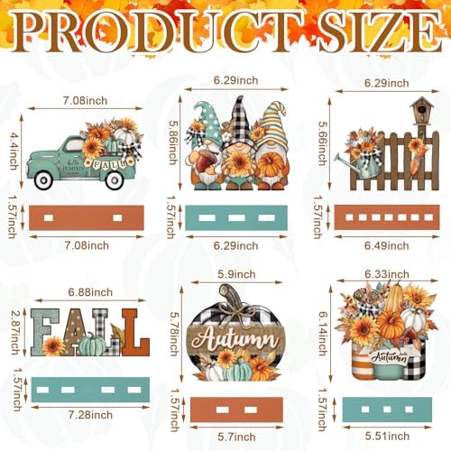 Wenqik 6 Pcs Fall Decor for Home Autumn Wooden Table Decorations Farmhouse