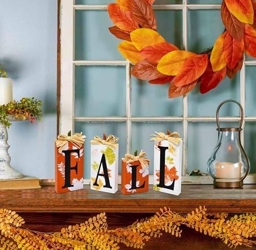 Thanksgiving Fall Table Block Set of 4 Autumn Wooden Signs Blocks