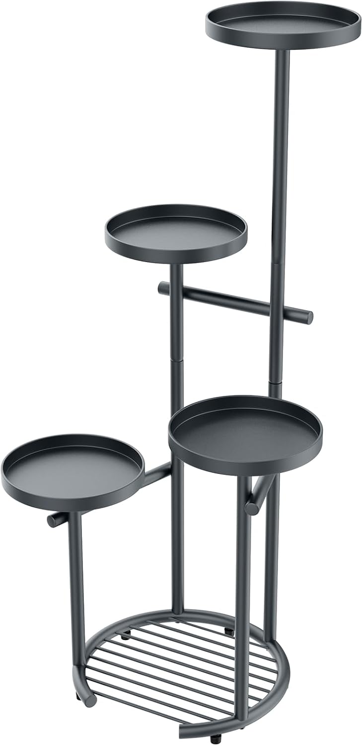 TOSKING Tall 5-Tier Round Metal Corner Plant Stand Indoor, Anti-Tip, Gray | 37.7-Inch Height, Space-Saving Design