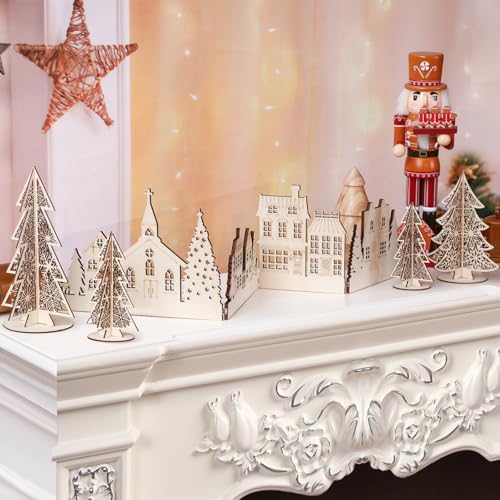 Colingmill 32'' Christmas Tabletop Wooden Decor Church Tree and House Signs