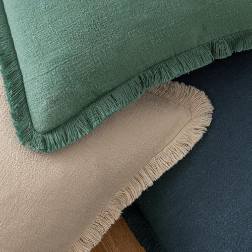 MIULEE Linen Fringe Decorative Euro Throw Pillow Covers Navy Blue 22x22