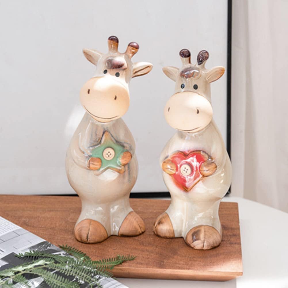 Ceramic Ornament Figurine Statue / Khaki Giraffe / Set of 3