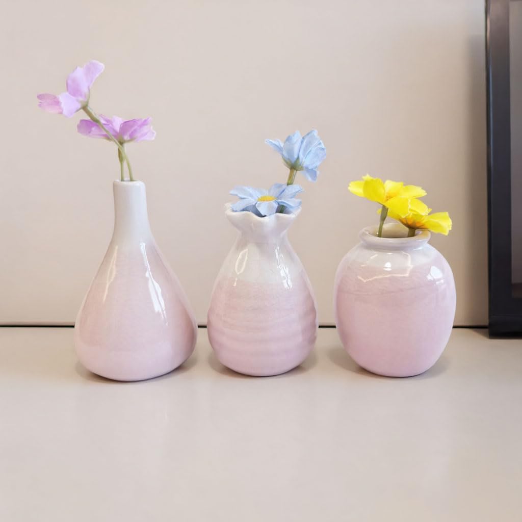 Daittin 3-Piece Ceramic Vase Set / Pink