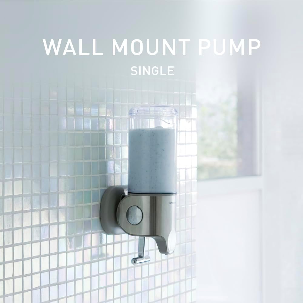 simplehuman Single Wall Mount Pump, Hotel-Grade Refillable Shower Soap Dispenser, Ergonomic T-Bar Lever, No-Drill