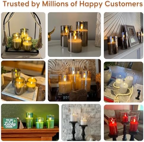 Eywamage Gold Glass Flameless Pillar Candles with Remote, Flickering Fall LED Candles Battery Operated Set of 3