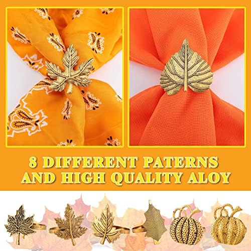WILLBOND 12 Pcs Thanksgiving Napkin Rings Set Fall Pumpkin Leaf Holders