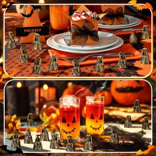 Civaner 50 Pcs Halloween Mini Brass Figurine Miniature, Grim Reaper