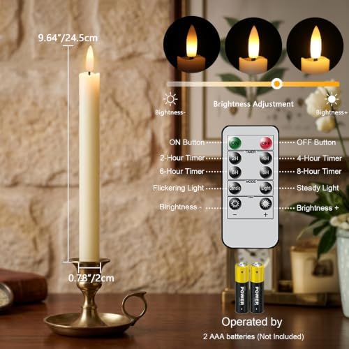 GenSwin Flameless Taper Candles LED Battery Operated Remote Timer Ivory