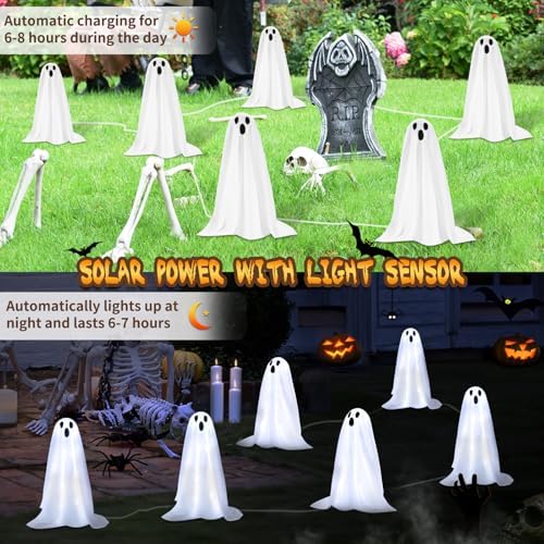 Halloween Decorations, 6 Pack Solar Ghost String Stake Lights 12.8 FT