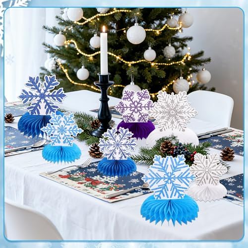 12 PCS Snowflake Honeycomb Centerpieces for Tables Frozen Birthday Party Decorations Snowflake Table Centerpieces Winter Wonderland Party Decorations for Christmas Holiday Baby Shower Supplies