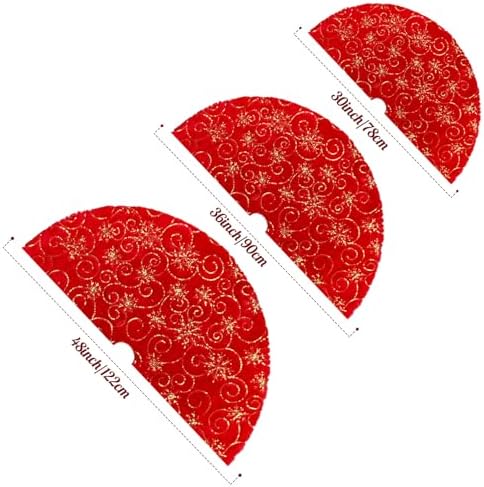Christmas Tree Skirt Red 48 inch Gold Christmas Tree Skirt Snowflakes Faux Fur for Xmas Holiday Home Party
