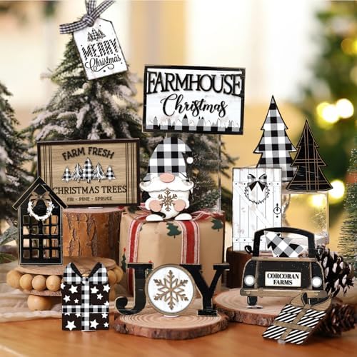 Funnymoom 17 Pcs Christmas Tiered Tray Decor Set Winter Tiered Tray Decor
