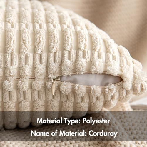 MIULEE Lumbar Corduroy Decorative Throw Pillow Covers 22x14 Cream White