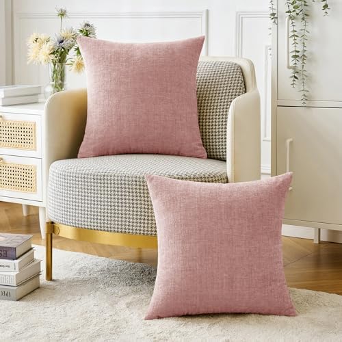 MIULEE Soft Chenille Throw Pillow Covers Blush Pink 20x20 Inch Pack of 2