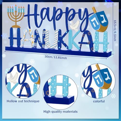 Cinnvoice Happy Hanukkah Table Decoration Farmhouse Chanukah Table Sign Centerpiece Signs Metal Letter Star of David Hanukkah Tiered Tray Decorations for Holiday Kitchen Home Party Supplies