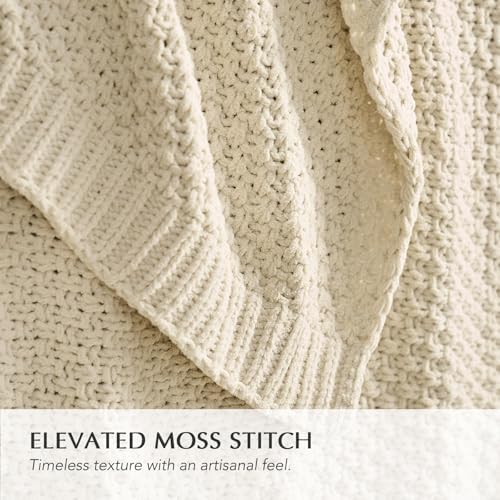 EVERGRACEHOME Chunky Chenille Knit Throw Blanket, 50 x 60, Beige