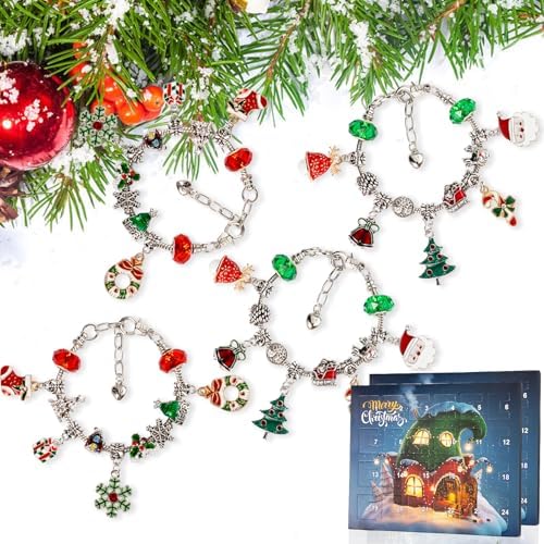 OuMuaMua 2 Sets of Christmas Advent Calendar Bracelets 2026 for Girls 24 Days Xmas Countdown Calendar DIY Jewelry Making Kit Gifts 44 Charm Beads 4 Bracelets for Kids Teens Women