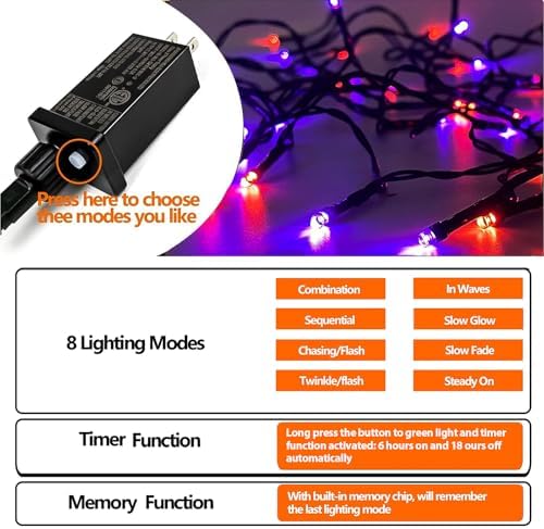 75.8FT 200 LED Linkable Orange and Purple Halloween Lights Indoor Outdoor