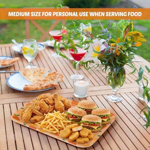 Vesici 3 Pcs Orange Serving Trays 13 x 10 Inch Little Cutie Melamine Platters Reusable Rectangular Serving Dishes for Summer Fruit Theme Birthday Party Baby Shower Picnic Sharing Snack Dessert Candy