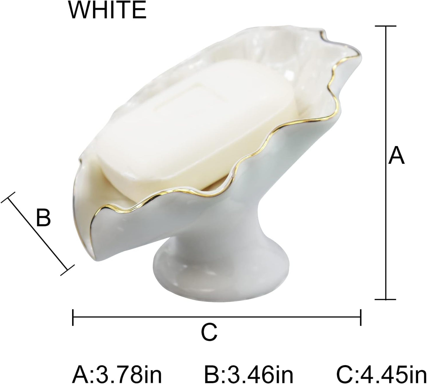 Soap Dish Ceramic Lotus Leaf Shape Soap Holder Self Draining Soap Dish Waterfall Slot Sponge / White