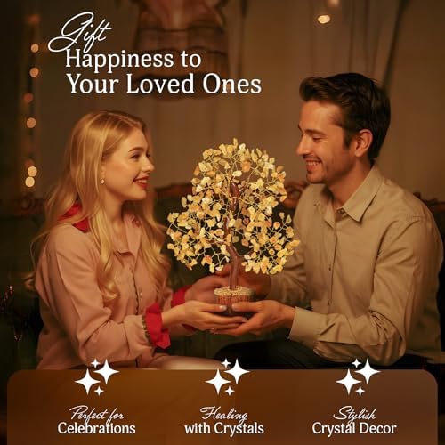 YATSKIA Yellow Aventurine Crystal Tree | Positive Energy Crystals Gem Tree | Crystals and Stones | Coffee Table Decor