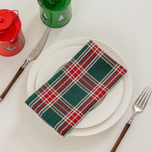 Joyfol Day 4-Pack Green Tartan Christmas Cloth Napkins - 17x17 Inch Plaid Cloth Dinner Napkins, Wrinkle-Resistant & Washable for Holiday/Xmas Table Decor (Set of 4)