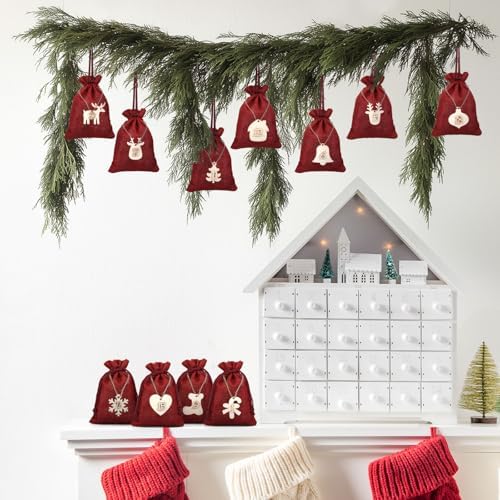 Naler Christmas Advent Calendar 2026, 24 Pcs Drawstring Gift Bags, Red