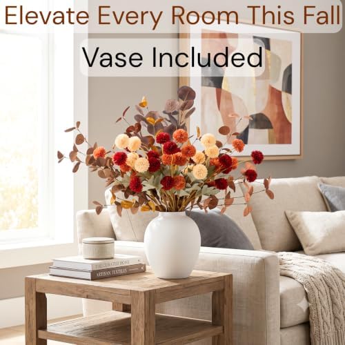 Orange Fall Flower Arrangement with Vase, Fall Centerpieces For Tables