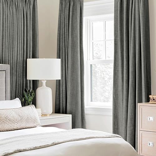 MIULEE 100% Blackout Linen Curtains for Bedroom 52x120 Inches Dark Grey