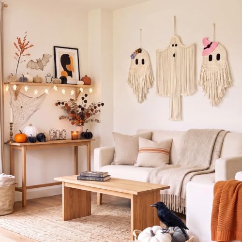 Remagr 3 Pcs Halloween Macrame Bats Wall Decor, Ghost Decor, Classic
