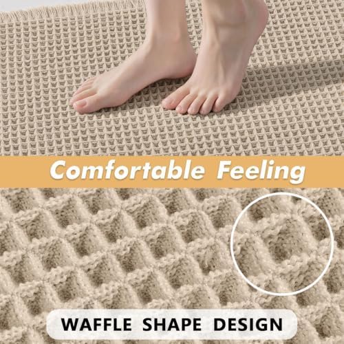 MIULEE Set of 2 Waffle Bathroom Rugs Boho Bath Mat Pale Beige 17x24 Inch