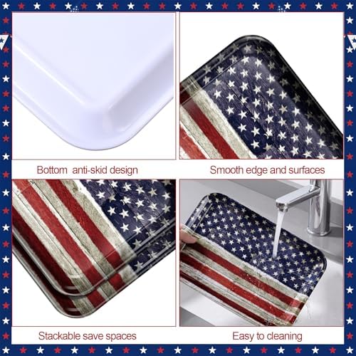Vesici 3 Pcs Patriotic Serving Trays 13 x 10 Inch 4th of July American Flag Melamine Platters Red White Blue Reusable Rectangular Serving Dish for Independence Day Sharing Snack Fruit Dessert Candy